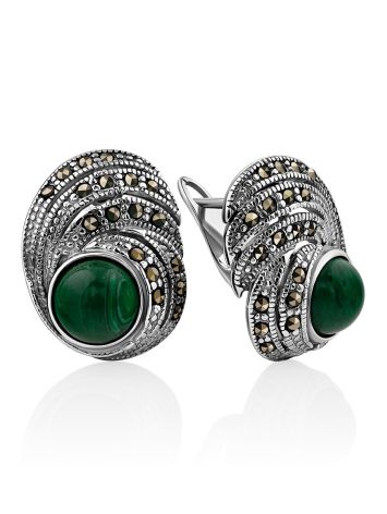 Ultra Feminine Silver Reconstituted Malachite Earrings The Lace, image 