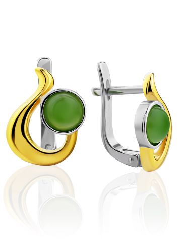 Sleek Gilded Silver Jade Earrings, image 