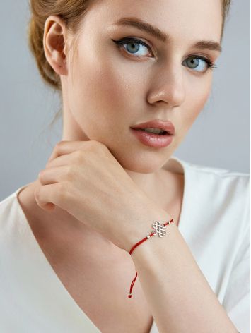 Red Lace Friendship Bracelet With Silver Charm								, image , picture 3