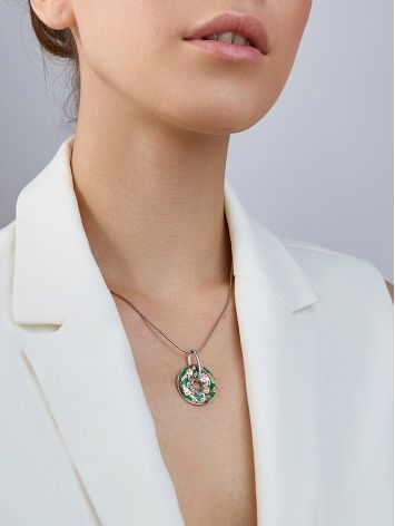 Bright Silver Enamel Pendant With Crystals, image , picture 4
