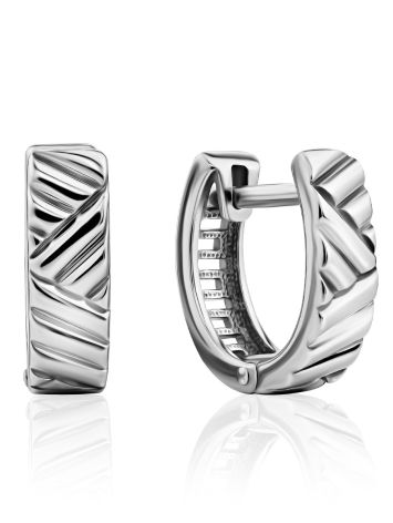 Geometric Design Silver Half Hoop Earrings, image 
