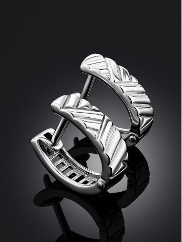 Geometric Design Silver Half Hoop Earrings, image , picture 2