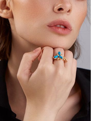Floral Reconstructed Turquoise Ring In Gold-Plated Silver, Ring Size: 7 / 17.5, image , picture 3