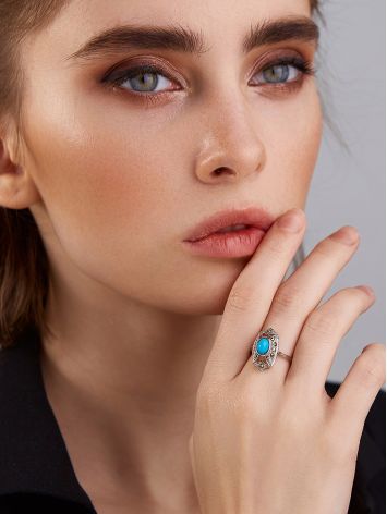 Magnificent Silver Turquoise Ring With Marcasites The Lace, Ring Size: 7 / 17.5, image , picture 3