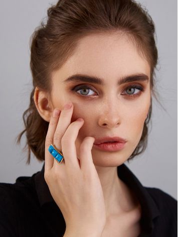 Reconstructed Turquoise Cocktail Ring In Gold-Plated Silver, Ring Size: 9.5 / 19.5, image , picture 3