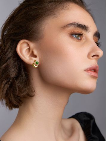 Sleek Gilded Silver Jade Earrings, image , picture 3