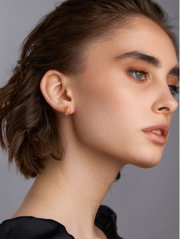 Sleek Gilded Silver Coral Earrings, image , picture 3