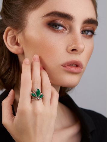 Leaf Motif Silver Reconstituted Malachite Ring, Ring Size: 8.5 / 18.5, image , picture 4