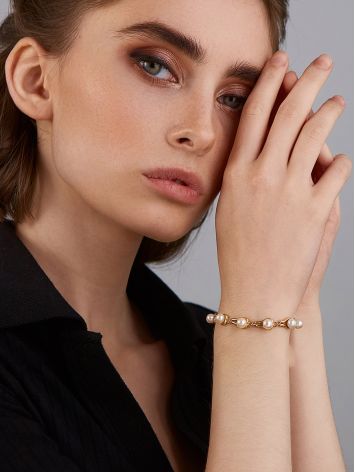 Gold-Plated Link Bracelet With Cultured Pearl The Serene, image , picture 3
