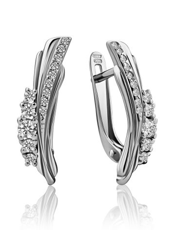 Shimmering Silver Crystal Earrings, image 