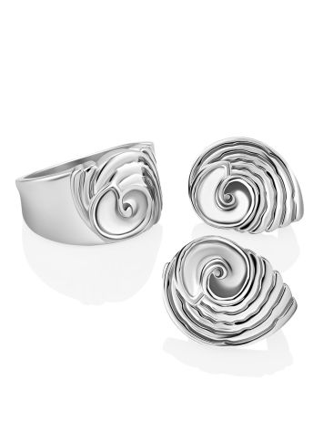 Glossy Shell Motif Silver Ring, Ring Size: 5.5 / 16, image , picture 5