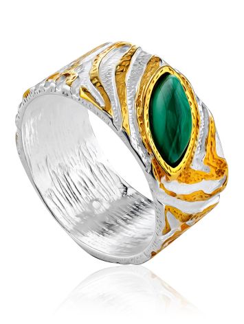 Textured Gilded Silver Malachite Band Ring, Ring Size: 7 / 17.5, image 