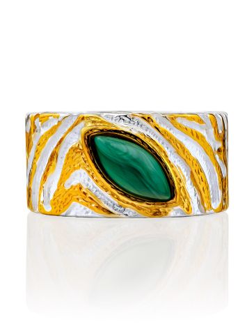 Textured Gilded Silver Malachite Band Ring, Ring Size: 7 / 17.5, image , picture 3