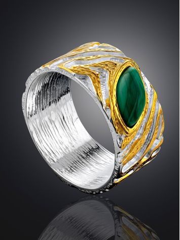 Textured Gilded Silver Malachite Band Ring, Ring Size: 6.5 / 17, image , picture 2