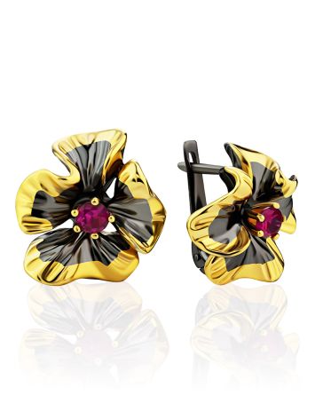 Chic Floral Design Gilded Silver Earrings, image 