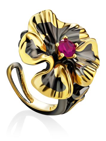 Chic Floral Motif Gilded Silver Ring, Ring Size: Adjustable, image 