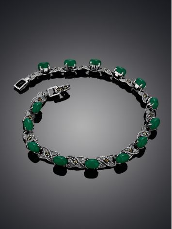 Silver Reconstructed Chrysoprase Link Bracelet With Marcasites The Lace, image , picture 2