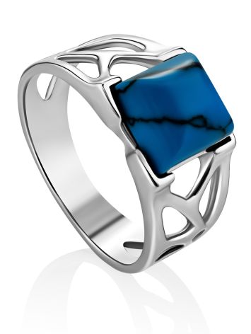 Geometric Design Silver Reconstituted Turquoise Ring, Ring Size: 8 / 18, image 