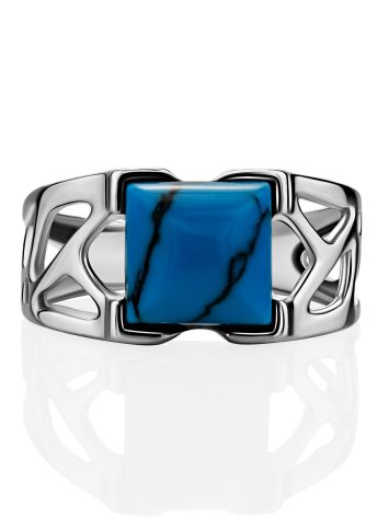 Geometric Design Silver Reconstituted Turquoise Ring, Ring Size: 8 / 18, image , picture 4