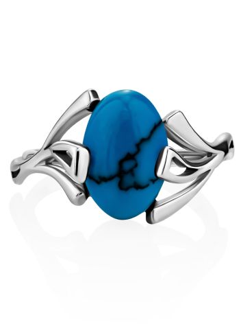 Elegant Silver Reconstituted Turquoise Ring, Ring Size: 6.5 / 17, image , picture 4