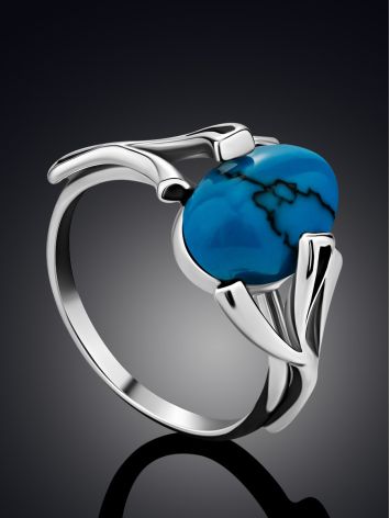 Elegant Silver Reconstituted Turquoise Ring, Ring Size: 6.5 / 17, image , picture 2
