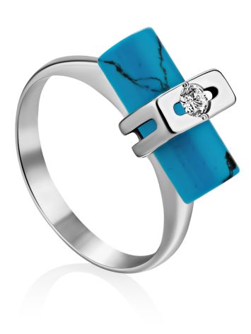 Stylish Silver Reconstituted Turquoise Ring With Crystal, Ring Size: 6.5 / 17, image 