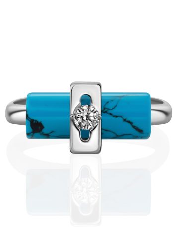 Stylish Silver Reconstituted Turquoise Ring With Crystal, Ring Size: 6.5 / 17, image , picture 4