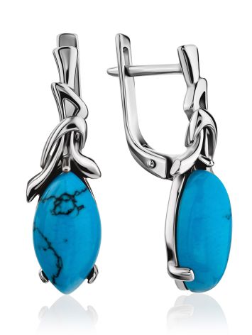 Bright Silver Reconstituted Turquoise Earrings, image 