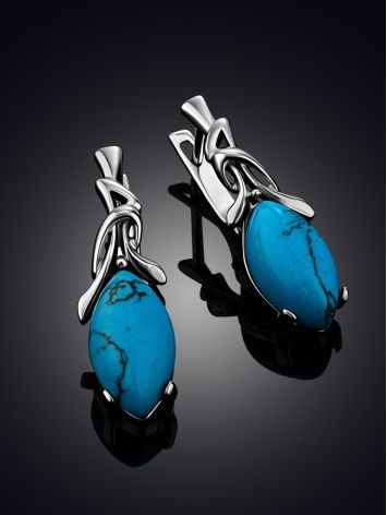 Bright Silver Reconstituted Turquoise Earrings, image , picture 3