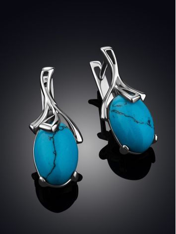 Elegant Silver Reconstituted Turquoise Earrings, image , picture 3