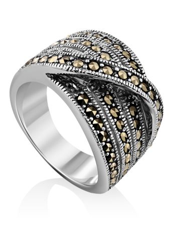 Silver Marcasite Wide Band Ring The Lace, Ring Size: 6.5 / 17, image 