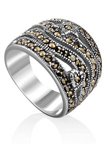 Bold Silver Marcasite Ring The Lace, Ring Size: 7 / 17.5, image 