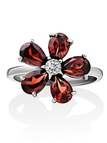 Floral Design Silver Garnet Ring, Ring Size: 7 / 17.5, image , picture 4
