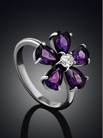 Chic Amethyst Flower Ring, Ring Size: 8 / 18, image , picture 2