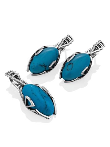 Bright Silver Reconstituted Turquoise Earrings, image , picture 4