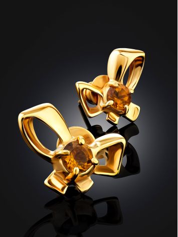 Cute Bow Motif Gilded Silver Citrine Stud Earrings, image , picture 2