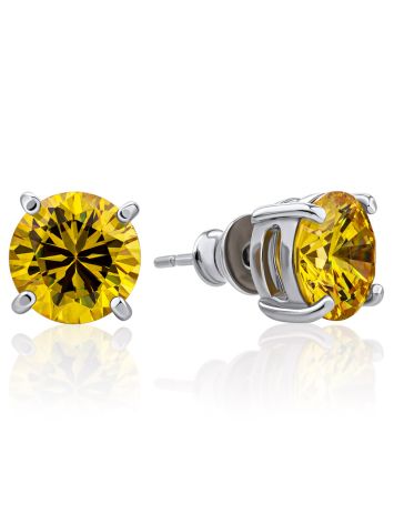Bright Yellow Crystal Stud Earrings, image 