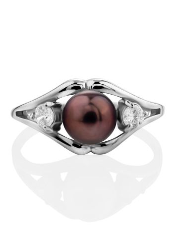 Classy Silver Dark Pearl Ring With Crystals, Ring Size: 8.5 / 18.5, image , picture 4