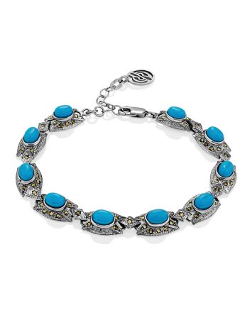 Silver Reconstituted Turquoise Bracelet With Shimmering Marcasites The Lace, image 