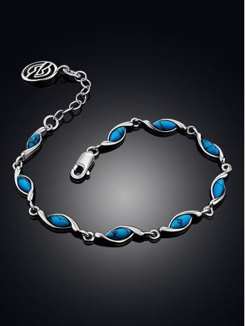 Refined Silver Reconstituted Turquoise Link Bracelet, image , picture 2