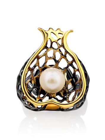 Pomegranate Motif Bicolor Silver Pearl Ring, Ring Size: 8 / 18, image , picture 4
