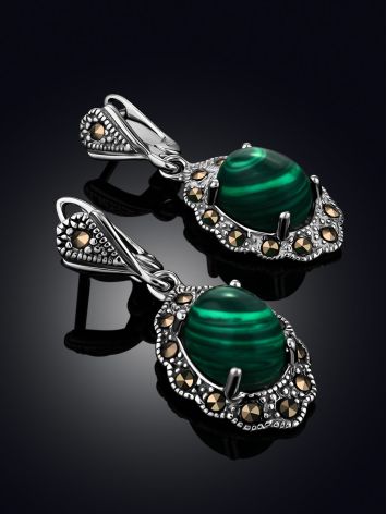 Flawless Silver Reconstituted Malachite Dangle Earrings The Lace, image , picture 2