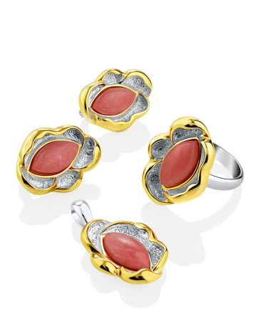 Floral Design Gilded Silver Coral Earrings, image , picture 4