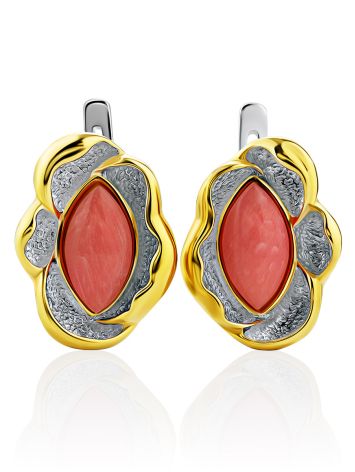 Floral Design Gilded Silver Coral Earrings, image 