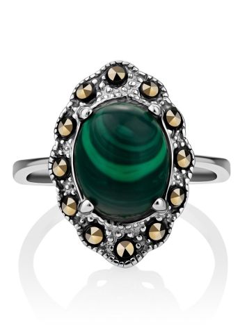 Vintage Style Silver Reconstituted Malachite Ring The Lace, Ring Size: 8 / 18, image , picture 4