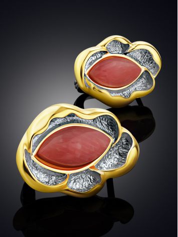 Floral Design Gilded Silver Coral Earrings, image , picture 2