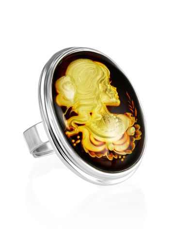 Lemon Amber Cameo Ring In Sterling Silver The Nymph, Ring Size: Adjustable, image 