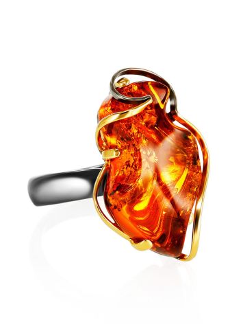 Adjustable Amber Ring In Gold-Plated Silver The Rialto, Ring Size: Adjustable, image 