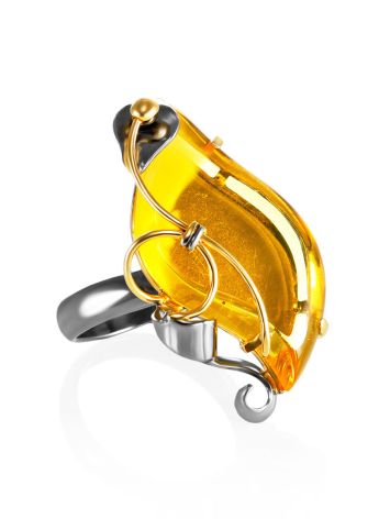 Handcrafted Amber Ring In Gold-Plated Silver The Rialto, Ring Size: Adjustable, image 