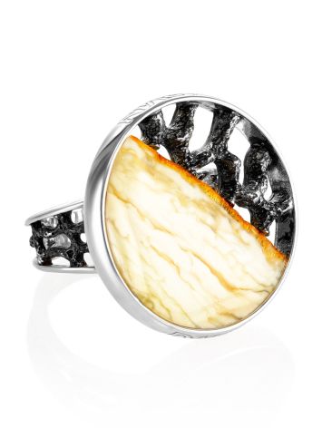 Adjustable Honey Amber Ring In Sterling Silver The Lava, Ring Size: Adjustable, image 